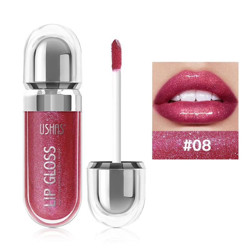 Lip Gloss USHAS – 12 Colori Perlati Waterproof, Lunga Durata e Anti-Sbavatura