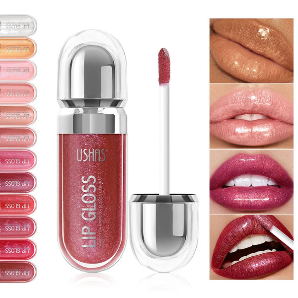 Lip Gloss USHAS – 12 Colori Perlati Waterproof, Lunga Durata e Anti-Sbavatura
