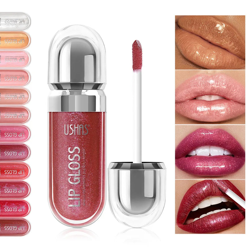 Lip Gloss USHAS – 12 Colori Perlati Waterproof, Lunga Durata e Anti-Sbavatura