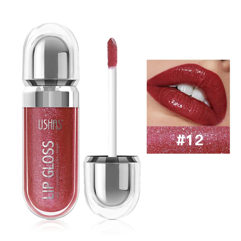 Lip Gloss USHAS – 12 Colori Perlati Waterproof, Lunga Durata e Anti-Sbavatura