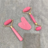 Set Gua Sha + Roller in Quarzo Rosa – Routine viso 3 minuti al giorno