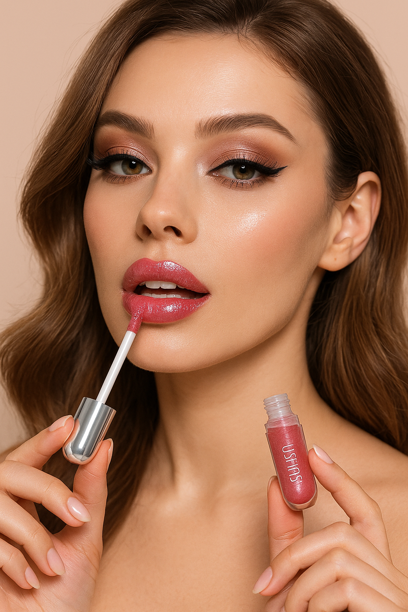 Lip Gloss USHAS – 12 Colori Perlati Waterproof, Lunga Durata e Anti-Sbavatura