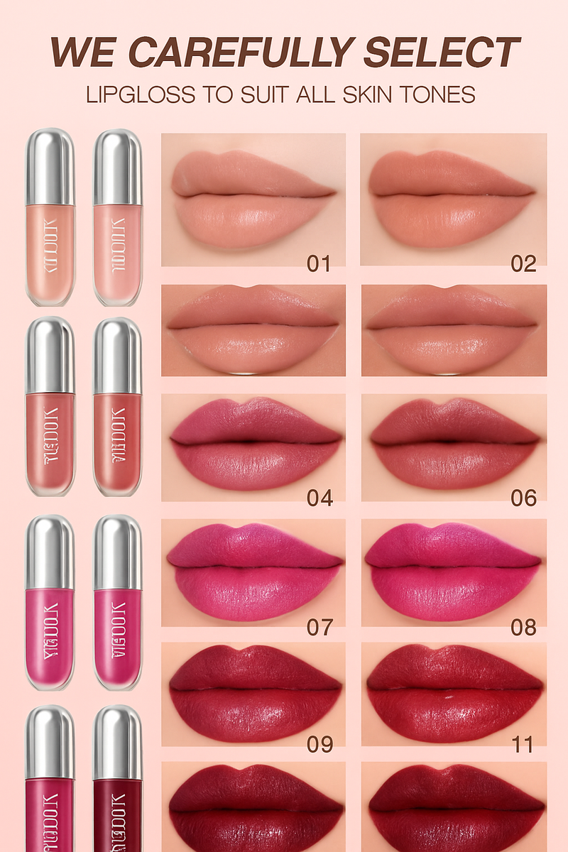 Lip Gloss USHAS – 12 Colori Perlati Waterproof, Lunga Durata e Anti-Sbavatura
